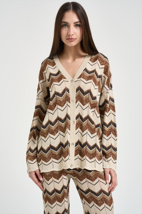 Cardigan donna in maglia chevron multicolor - 2