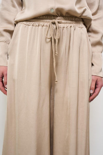 Pantalone donna a palazzo satinato beige - 6