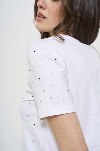 T-shirt donna girocollo bianca con glitter - 4