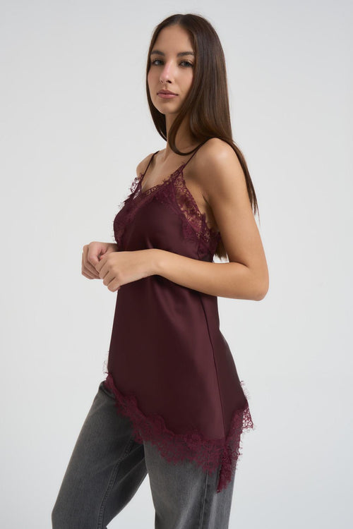 Top donna satinato in pizzo melanzana - 2