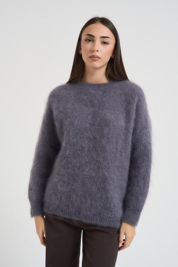Maglione donna in misto mohair grigio - 5