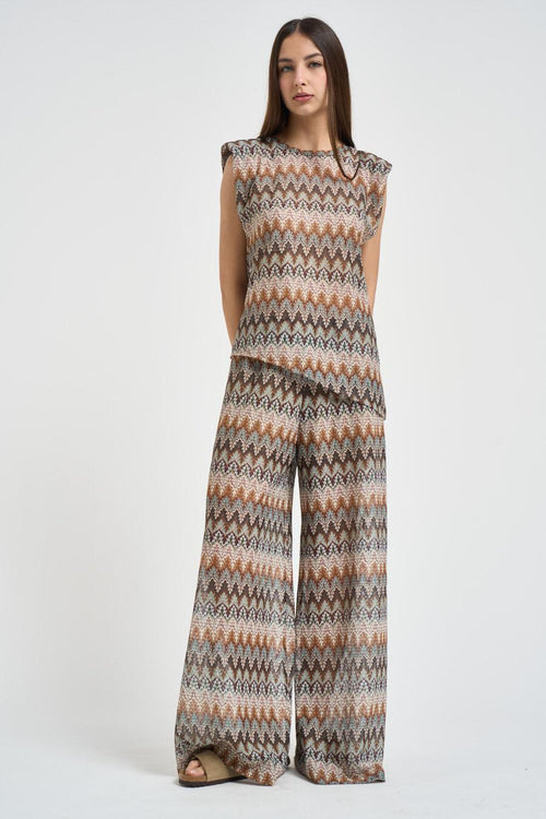 Top donna marrone multicolor con lurex