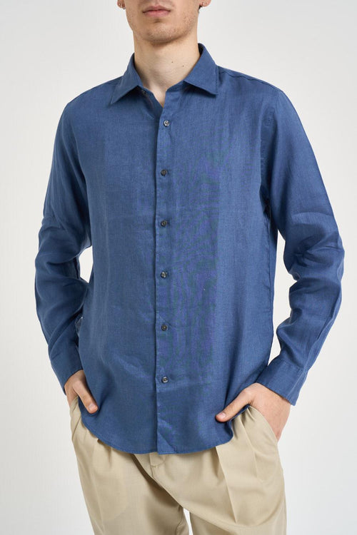 Camicia uomo in lino blu chiaro