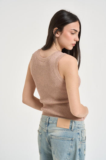 Top donna in maglia lurex rosa - 3