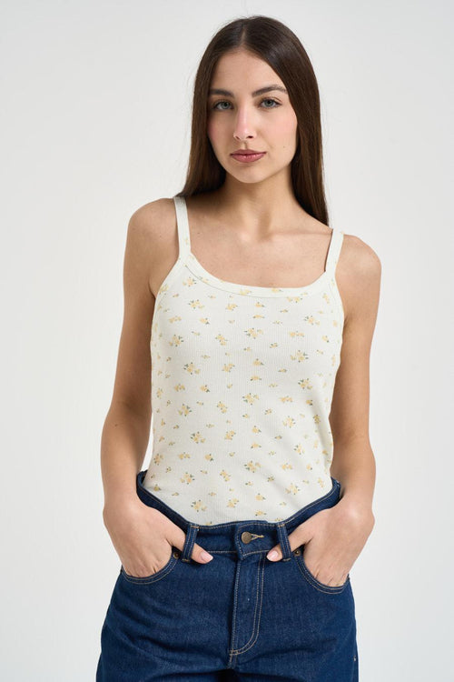 Top donna stampa floreale gialla