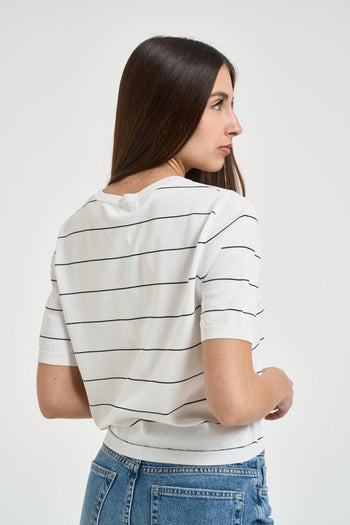 Cardigan donna a righe bianco - 4