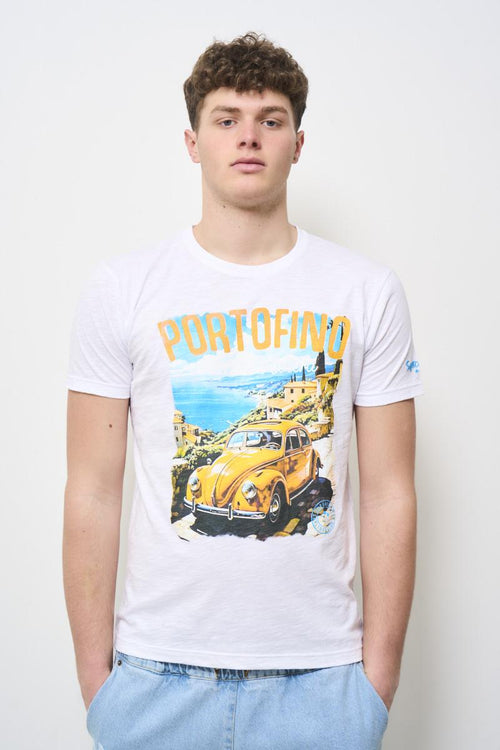 T-shirt uomo girocollo bianca con stampa