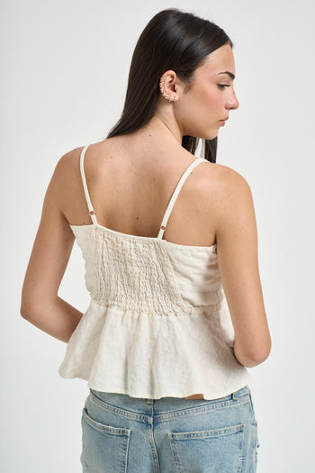 Top donna in lino bianco - 3