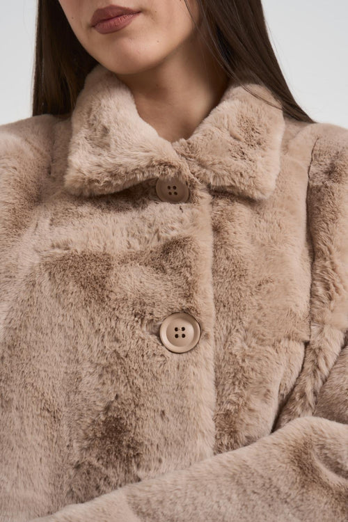 Cappotto donna in ecopelliccia beige - 2
