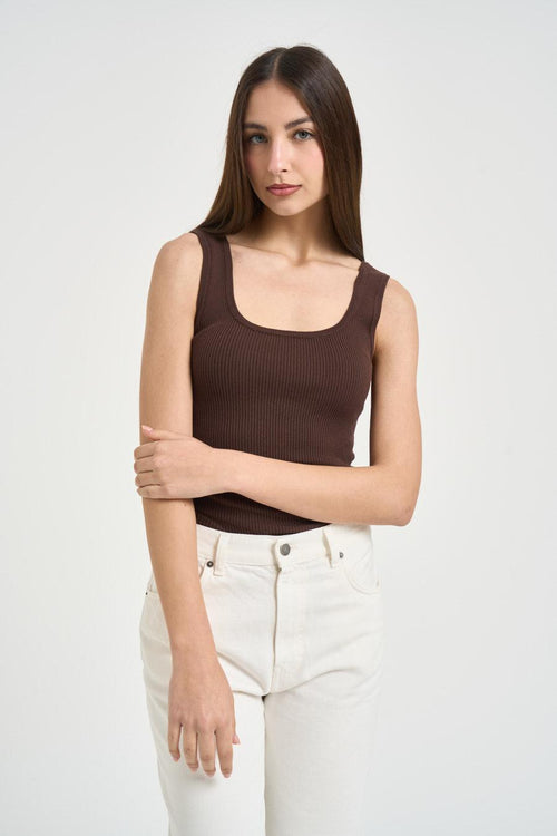 Top donna a costine moro