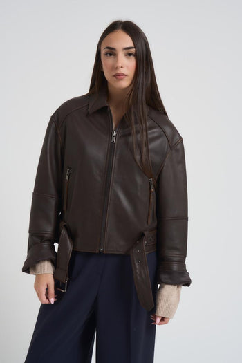 Giacca di pelle donna Egizio marrone - 3