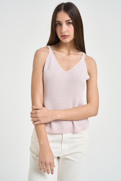 Top donna scollo a V rosa pastello