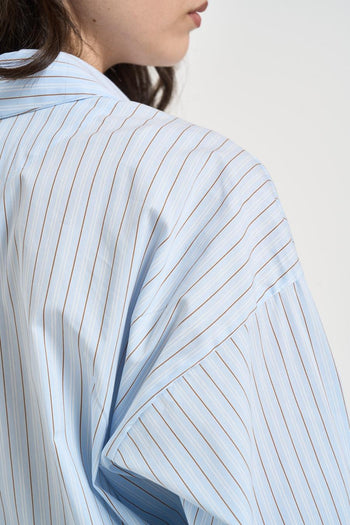 Camicia donna in cotone celeste e marrone - 4