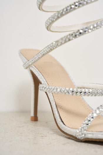Sandalo con tacco strass argento - 4