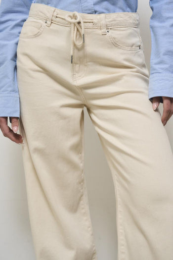 Jeans donna a palazzo crema - 6