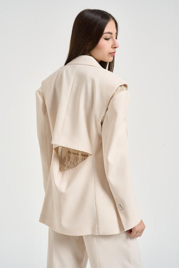 Giacca donna monopetto con pizzo panna - 5