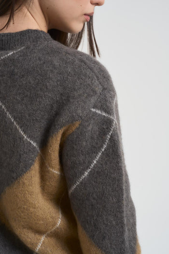 Maglia donna girocollo a rombi grigia - 5