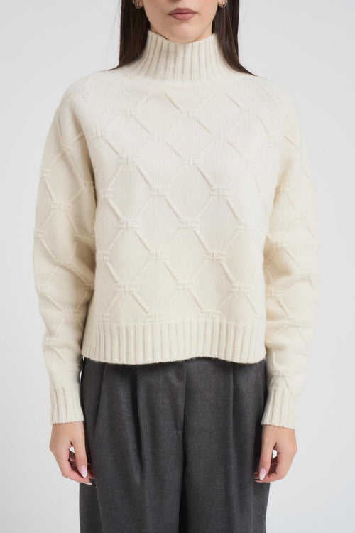 Maglia donna collo alto panna - 2