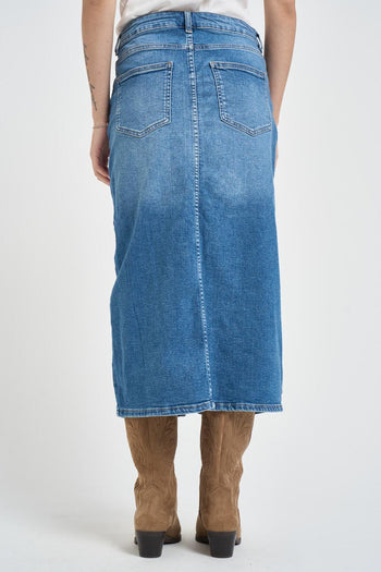 Gonna donna midi in denim blu - 3