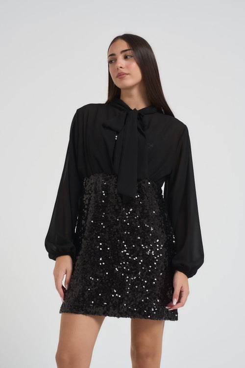 Abito donna corto con paillettes nero