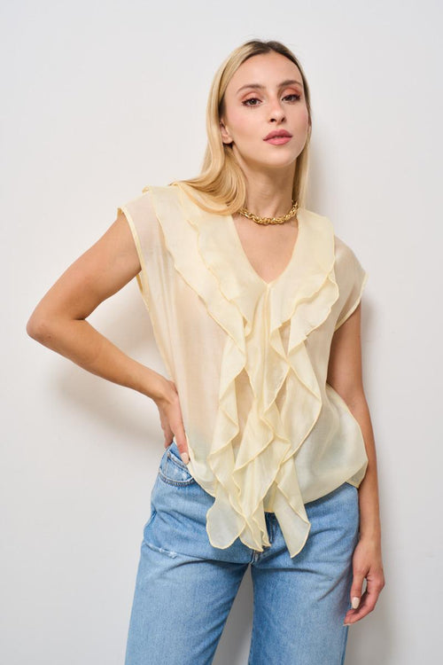 Top donna con rouches gialla pastello