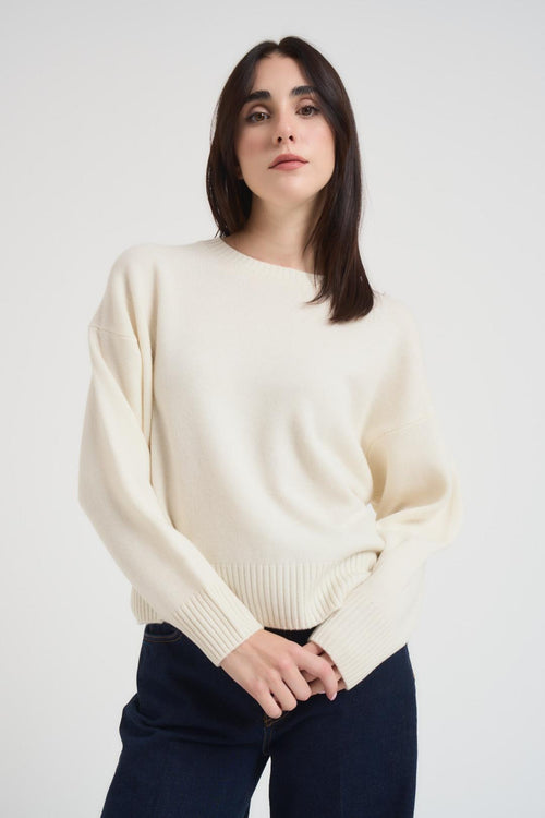 Maglia girocollo donna latte - 2