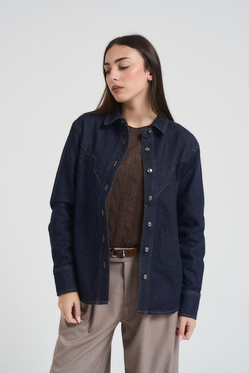 Camicia donna in denim scuro - 2