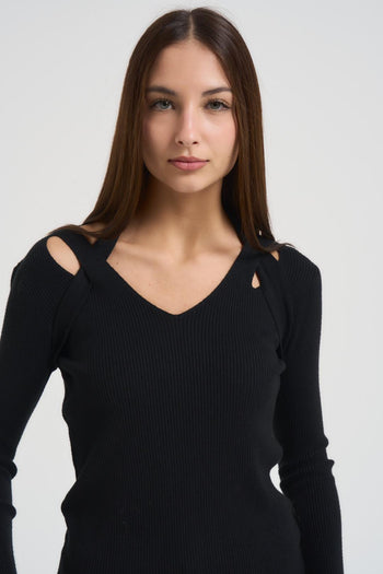 Maglia donna cut out nero - 3