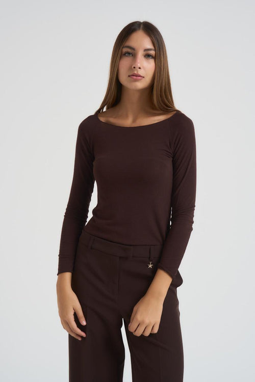 Maglia donna scollo a barca marrone