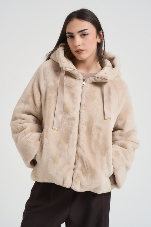 Ecopelliccia donna corta reversibile beige