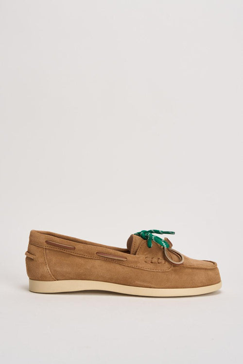 Mocassino donna da barca in suede cammello