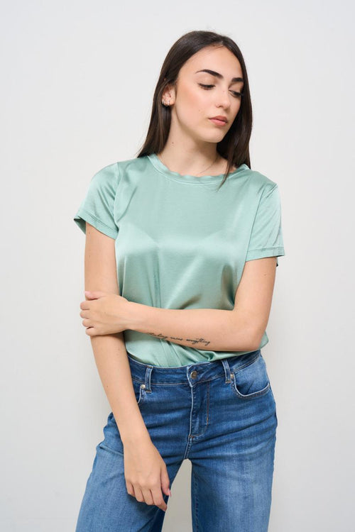 T-shirt donna girocollo satinata celeste - 2