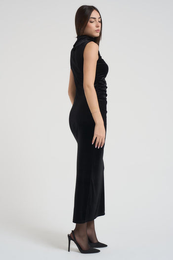 Abito donna lungo in velluto nero - 3