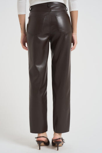 Pantalone donna in ecopelle marrone - 4