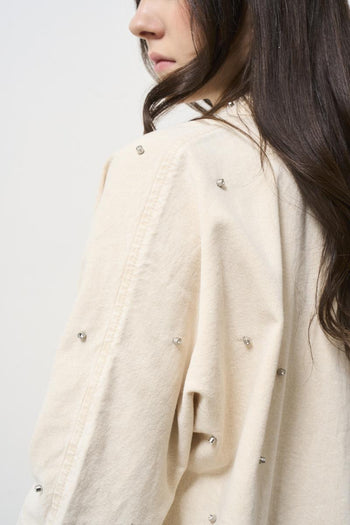 Beige women's shirt with rhinestones - 4