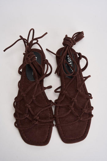 Sandalo donna marrone effetto suede - 5