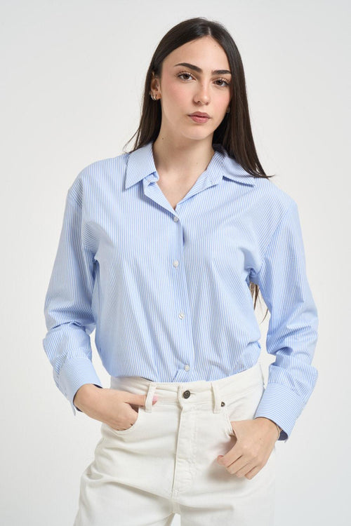 Camicia donna gessata azzurra