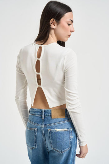 Top donna a costine bianco - 3