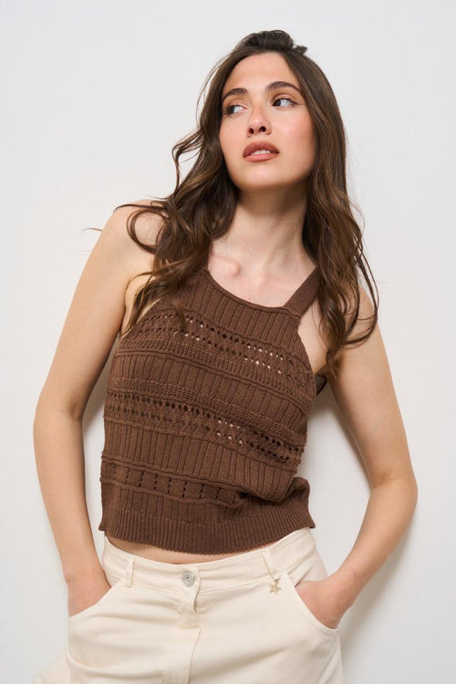 Top donna traforato marrone