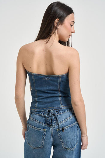 Top donna bustier in denim medio - 4