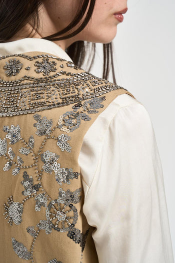 Gilet donna con ricami e perline beige - 5