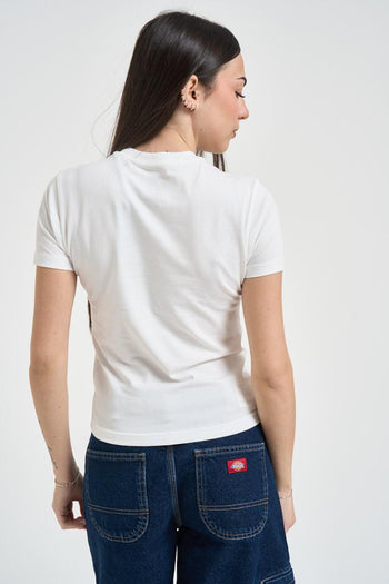 T-shirt donna girocollo bianca con logo - 4