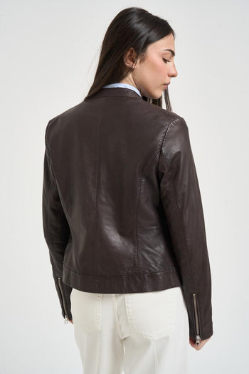Giubbotto donna marrone in pelle - 3
