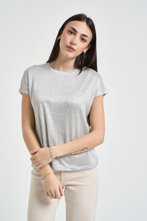 T-shirt donna effetto brillante argento
