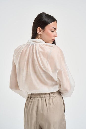 Blusa donna con fiocco panna - 4