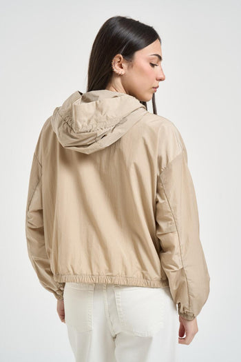 Giacca donna in nylon beige con cappuccio - 5