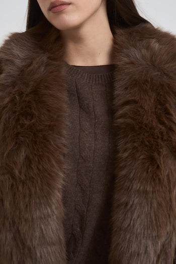 Ecopelliccia donna con frange marrone - 5