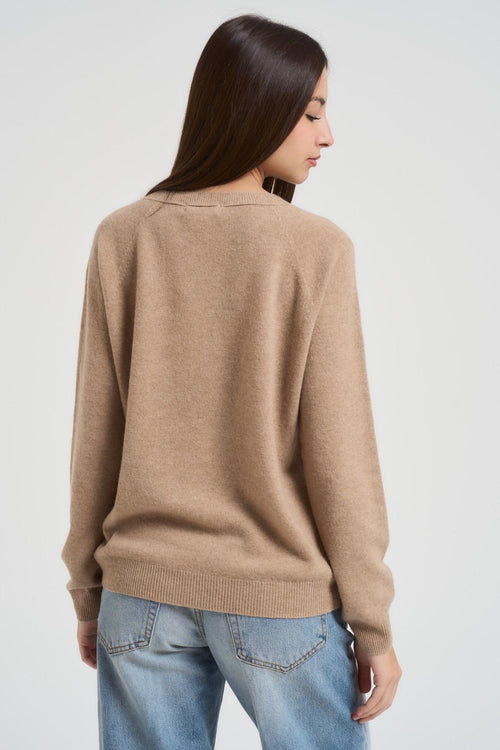 Maglia donna scollo a V cammello - 2