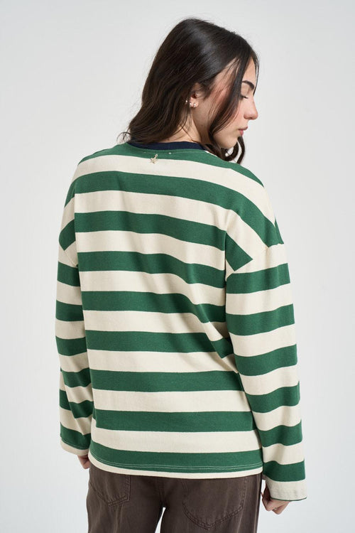 Maglia donna a righe verde e panna - 2