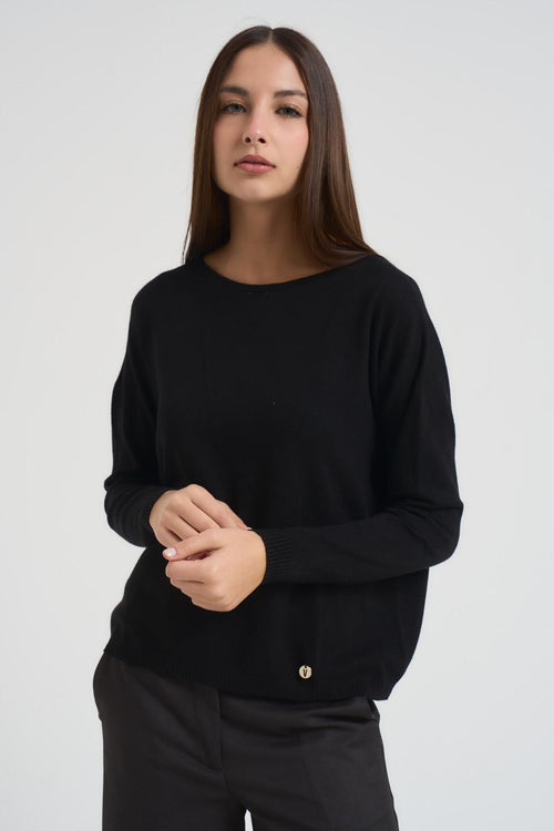 Maglia donna scollo a barca nera